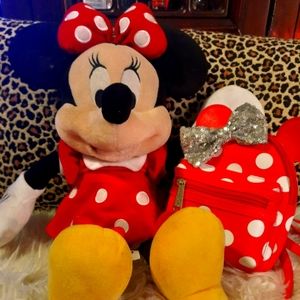 Disney Minnie Mouse bag with Minnie Mouse stuffed stuffy.